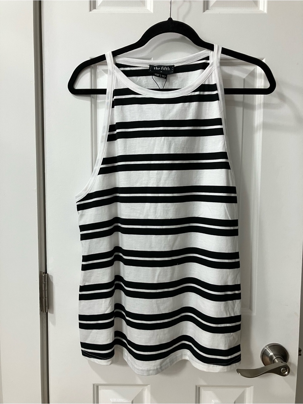 The Fifth The Label Top Horizontal Striped Black and White Sleeveless